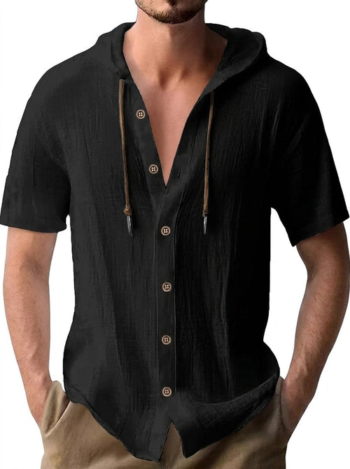 COVE Linen Hoodie Shirt - Black
